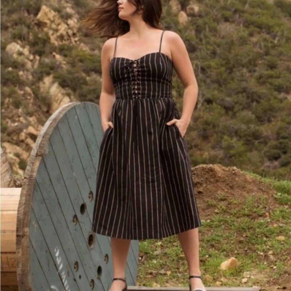 NWT REFORMATION Serena Linen Midi Dress Sinatra Stripe size 20